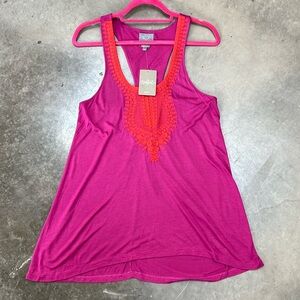 Vanessa Virginia Anthro Magenta racer back long tank top orange embroidery Sz. M